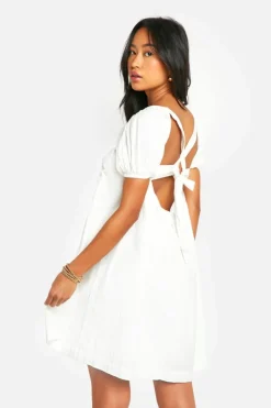 Smock Dresses*boohoo Cotton Blend Puff Sleeve Smock Dress white