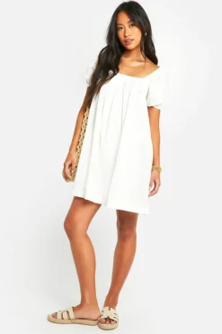 Smock Dresses*boohoo Cotton Blend Puff Sleeve Smock Dress white