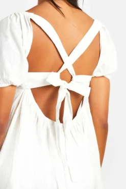 Smock Dresses*boohoo Cotton Blend Puff Sleeve Smock Dress white
