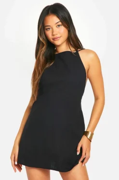 Smock Dresses*boohoo Cotton Blend Strappy Open Back Dress black