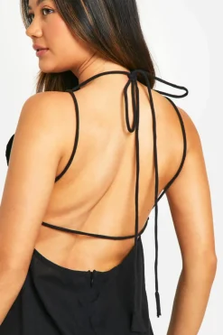 Smock Dresses*boohoo Cotton Blend Strappy Open Back Dress black