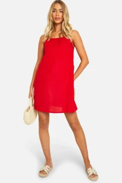 Smock Dresses*boohoo Cotton Blend Strappy Swing Dress red
