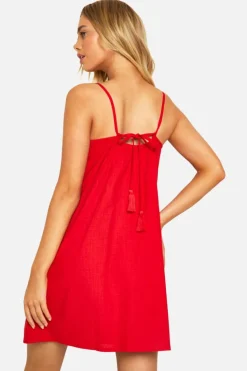 Smock Dresses*boohoo Cotton Blend Strappy Swing Dress red