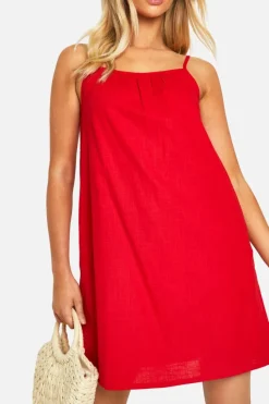 Smock Dresses*boohoo Cotton Blend Strappy Swing Dress red
