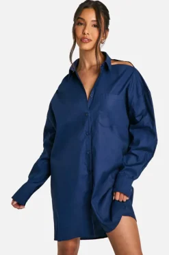 Shirt Dresses*boohoo Cotton Cut Out Shirt Dress navy