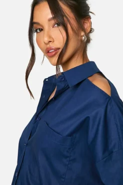 Shirt Dresses*boohoo Cotton Cut Out Shirt Dress navy