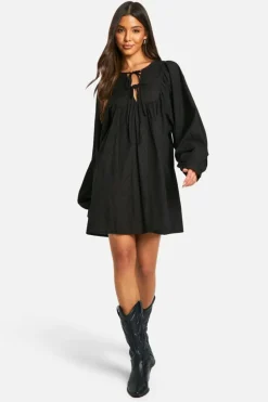 Smock Dresses*boohoo Cotton Dobby Smock Dress black