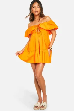 Smock Dresses*boohoo Cotton Frill Detail Smock Dress orange