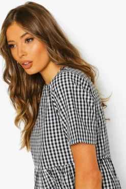 Smock Dresses|Midi Dresses*boohoo Cotton Gingham Midaxi Smock Dress black