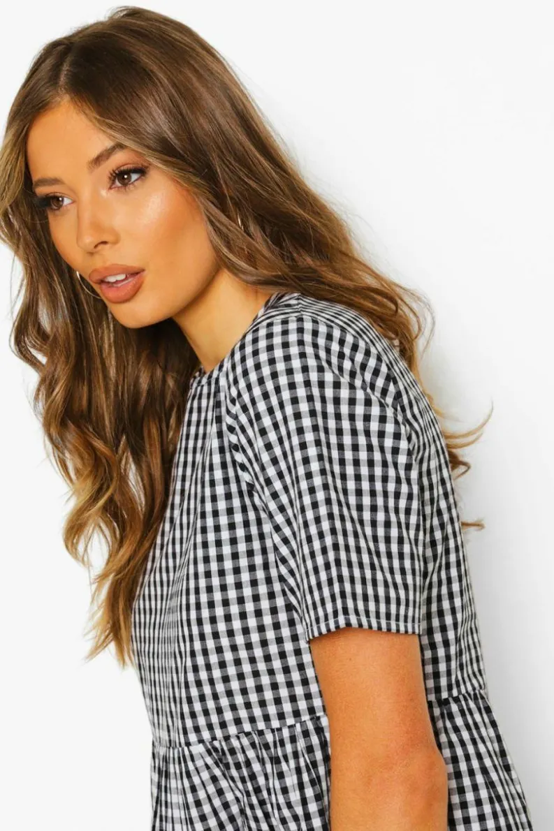 Smock Dresses|Midi Dresses*boohoo Cotton Gingham Midaxi Smock Dress black