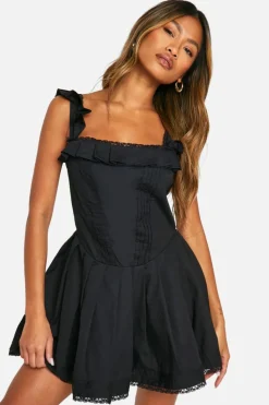 Smock Dresses*boohoo Cotton Milkmaid Frill Dress black