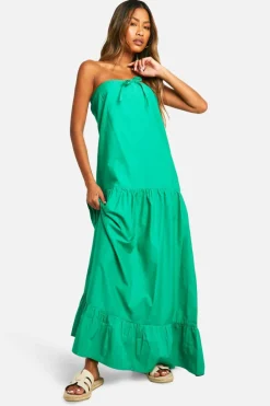 Smock Dresses*boohoo Cotton Poplin Bandeau Volume Maxi Dress green