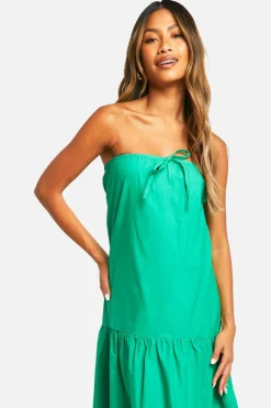 Smock Dresses*boohoo Cotton Poplin Bandeau Volume Maxi Dress green