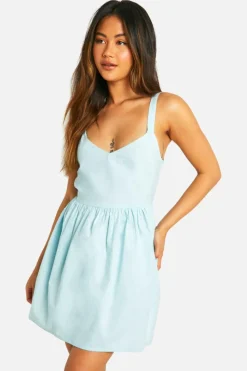 Smock Dresses*boohoo Cotton Poplin Cross Back Smock Dress pale blue