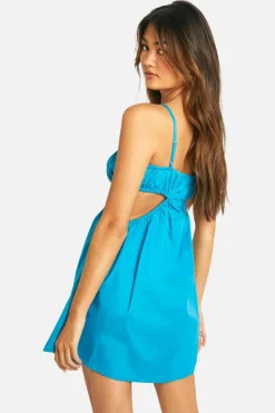 Smock Dresses*boohoo Cotton Poplin Cut Out Smock Dress blue