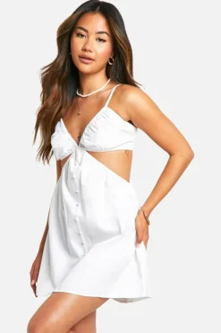 Smock Dresses*boohoo Cotton Poplin Cut Out Smock Dress white