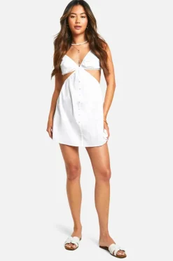 Smock Dresses*boohoo Cotton Poplin Cut Out Smock Dress white