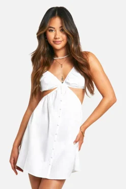 Smock Dresses*boohoo Cotton Poplin Cut Out Smock Dress white