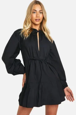 Smock Dresses*boohoo Cotton Poplin Ruched Smock Dress black