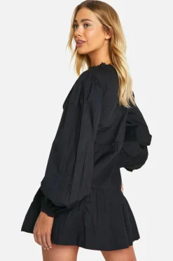 Smock Dresses*boohoo Cotton Poplin Ruched Smock Dress black