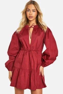 Smock Dresses*boohoo Cotton Poplin Ruched Smock Dress raspberry