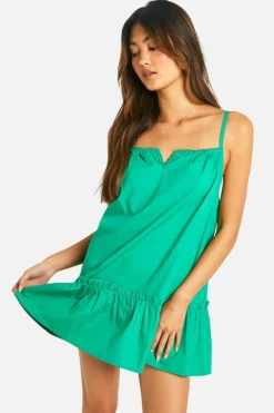 Smock Dresses*boohoo Cotton Poplin Ruffle Hem Dress green