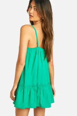 Smock Dresses*boohoo Cotton Poplin Ruffle Hem Dress green
