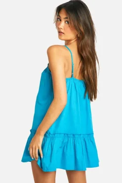Smock Dresses*boohoo Cotton Poplin Ruffle Hem Dress blue