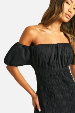 Smock Dresses*boohoo Cotton Poplin Shirred Puff Sleeve Maxi Dress black