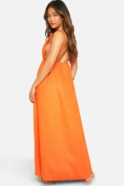 Smock Dresses*boohoo Cotton Poplin Strappy Maxi Dress orange
