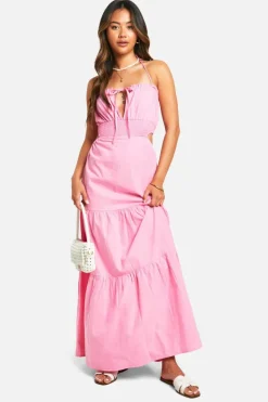 Smock Dresses*boohoo Cotton Poplin Tiered Maxi Dress pink