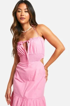 Smock Dresses*boohoo Cotton Poplin Tiered Maxi Dress pink