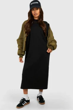 T-Shirt Dresses|Shirt Dresses*boohoo Cotton Super Oversized Midi T-shirt Dress black