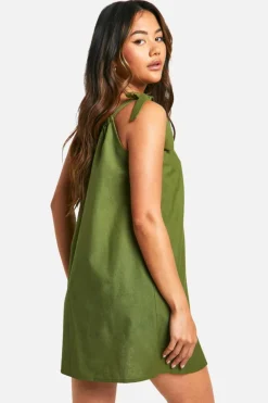 Smock Dresses*boohoo Cotton Tie Shoulder Mini Dress khaki
