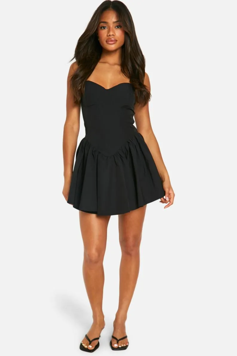 Skater Dresses|Mini Dresses*boohoo Cotton V Waist Milkmaid Skater Dress black