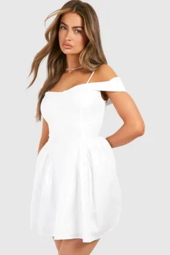 Skater Dresses|Mini Dresses*boohoo Cotton Volume Mini Dress white