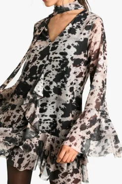 Smock Dresses|Mini Dresses*boohoo Cow Print Mesh Ruffle Mini Dress multi