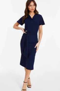 Midi Dresses*Quiz Cowl Neck Buckle Midi Dress Blue