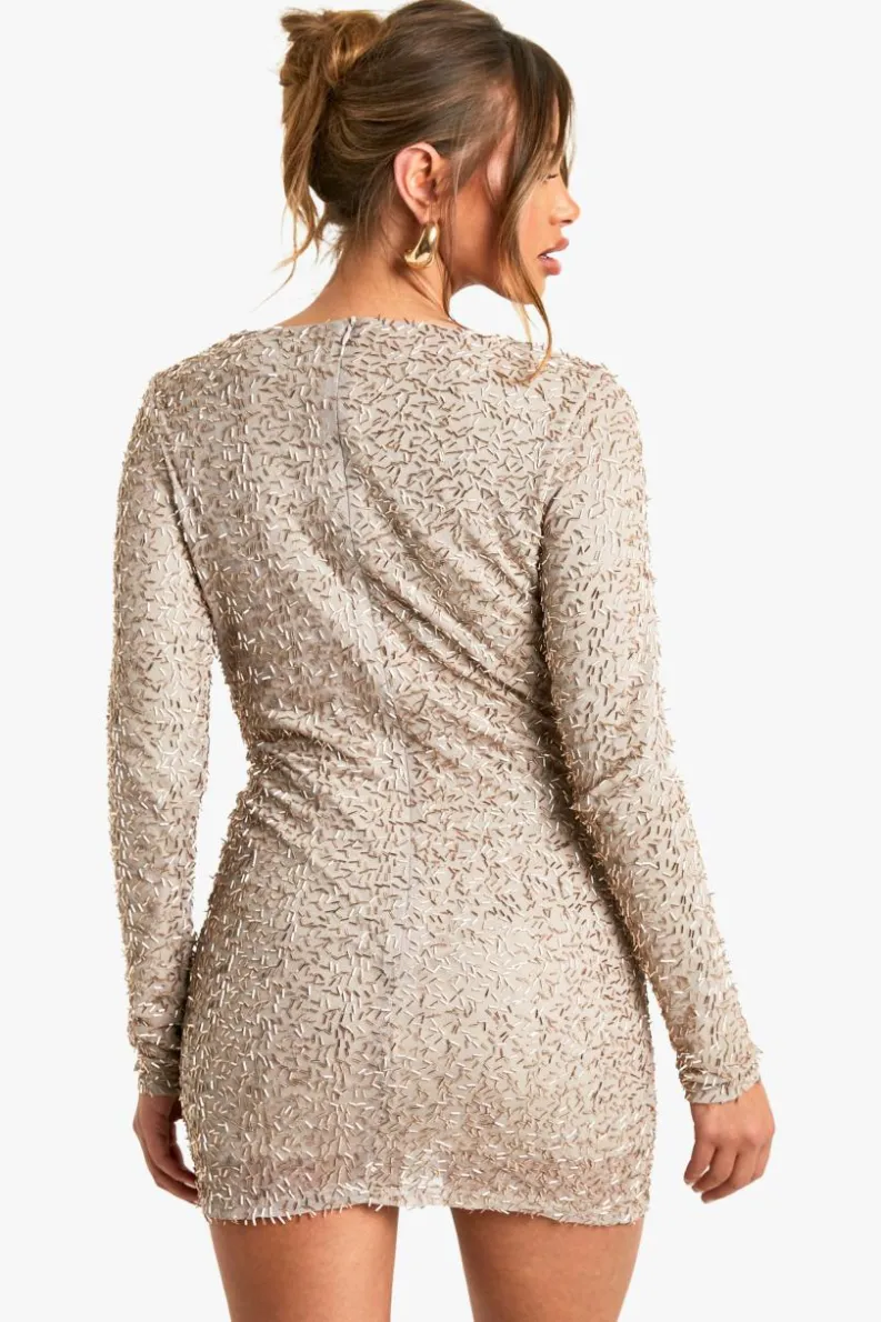Bodycon Dresses|Mini Dresses*boohoo Cowl Neck Hand Embellished Mini Dress mocha