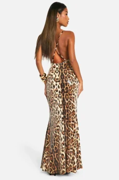 Maxi Dresses|Dresses*boohoo Cowl Neck Leopard Sequin Maxi Dress brown
