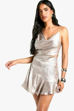Mini Dresses|Dresses*boohoo Cowl Neck Satin Diamante Mini Dress silver