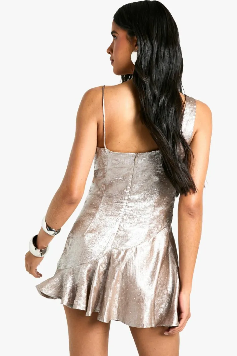 Mini Dresses|Dresses*boohoo Cowl Neck Satin Diamante Mini Dress silver