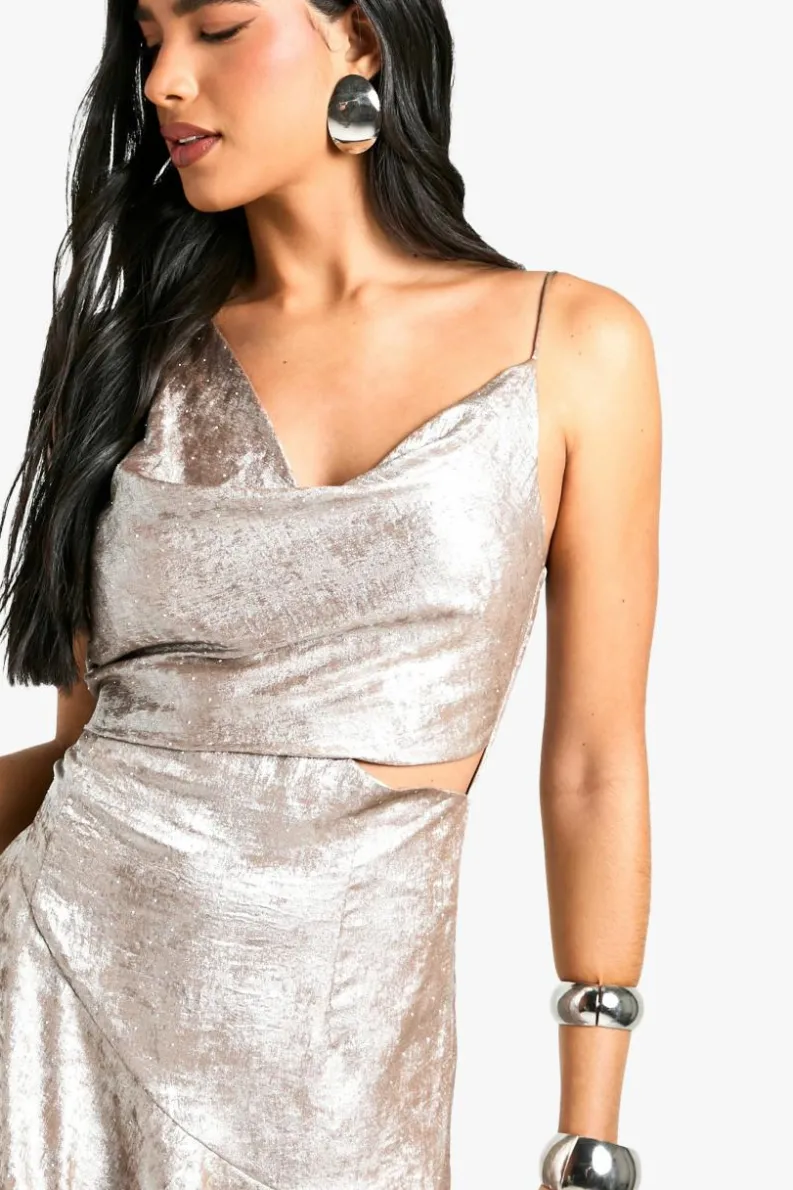 Mini Dresses|Dresses*boohoo Cowl Neck Satin Diamante Mini Dress silver