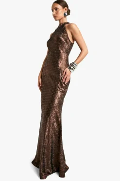Maxi Dresses|Dresses*boohoo Cowl Neck Satin Diamante Halterneck Maxi Dress chocolate
