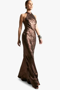 Maxi Dresses|Dresses*boohoo Cowl Neck Satin Diamante Halterneck Maxi Dress chocolate