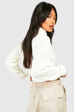 Jumpers*boohoo Cropped Fisherman Roll Neck Jumper cream