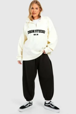 Sweatshirts|Dsgn Studio*boohoo Plus Dsgn Studio Embroidered Half Zip Oversized Sweatshirt cream