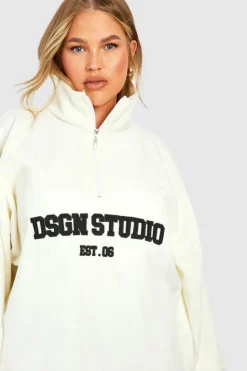 Sweatshirts|Dsgn Studio*boohoo Plus Dsgn Studio Embroidered Half Zip Oversized Sweatshirt cream