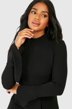 Bodycon Dresses|Mini Dresses*boohoo Crepe High Neck Pocket Detail Mini Dress black