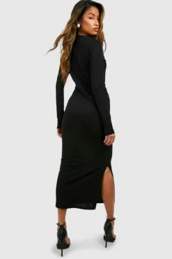 Bodycon Dresses*boohoo Crepe Waist Detail Midaxi Dress black